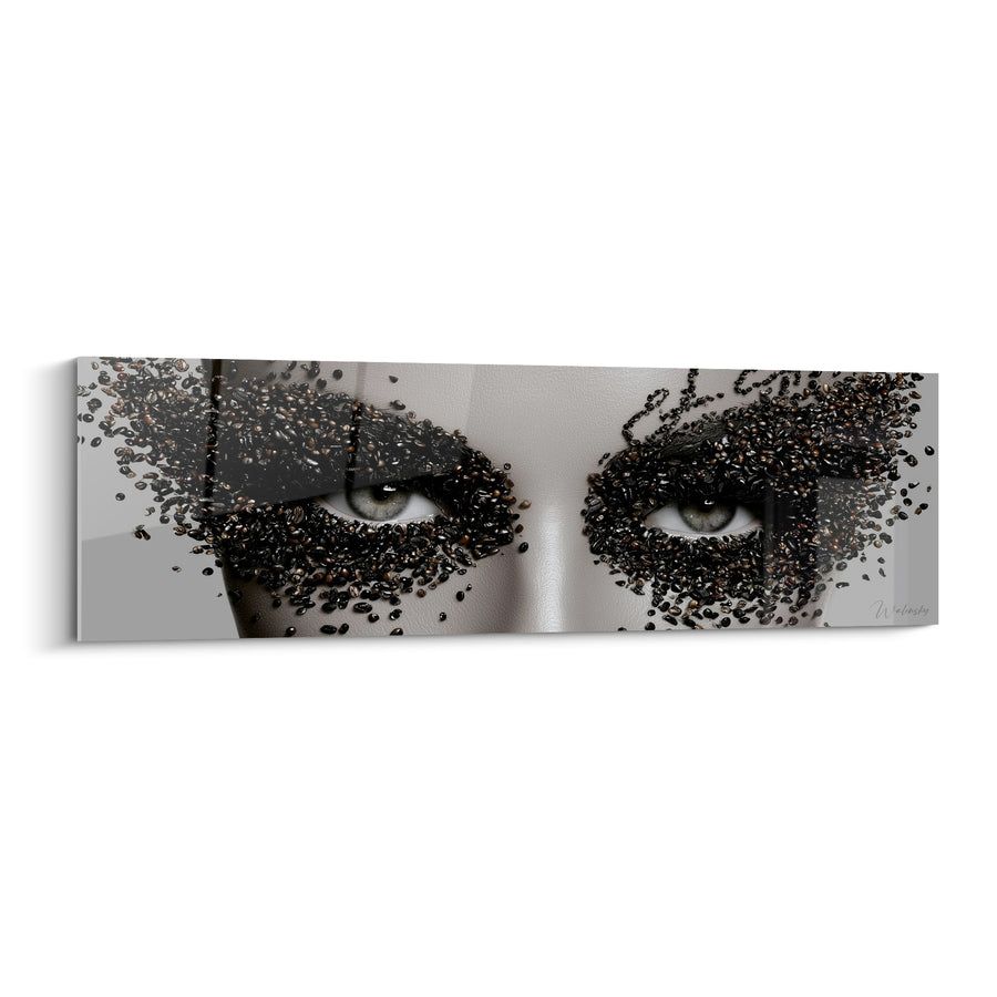 Tableau Visage gris et grains de café - Regard torréfié - Edition Café