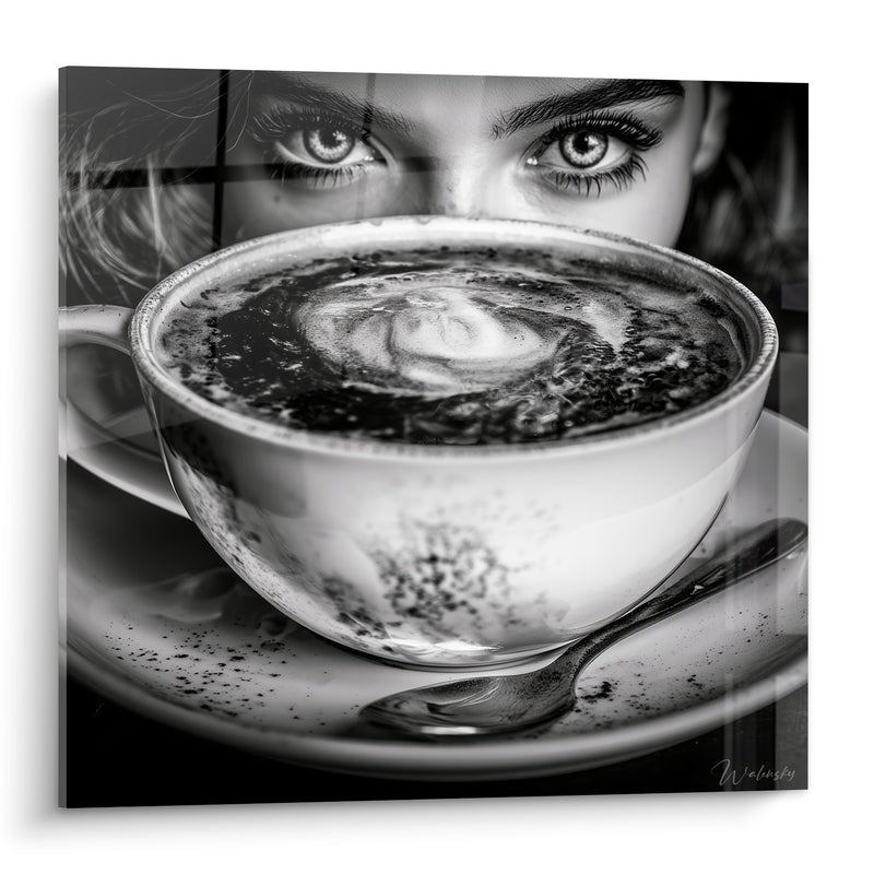 Tableau Tasse blanche et regard noir intense - Regard dérobé - Edition Café