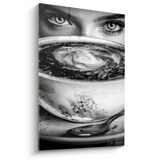 Tableau Tasse de café aux yeux noir et blanc - Regard suspendu - Edition Café