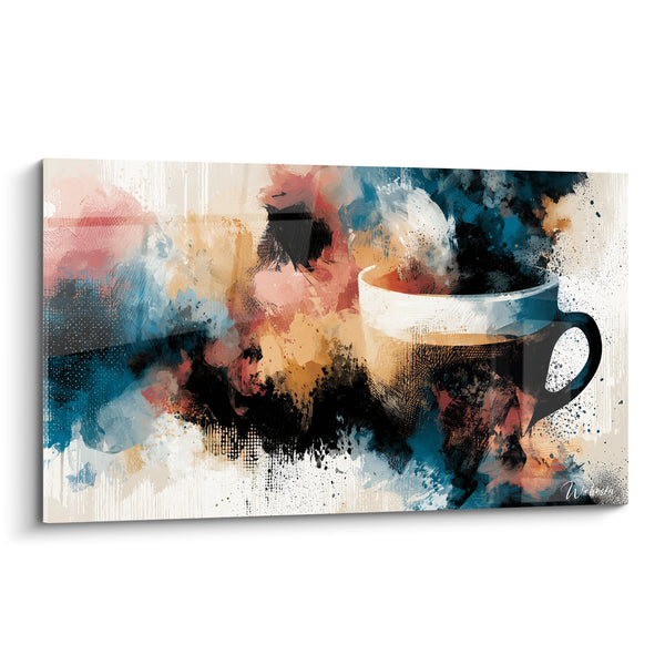 White and Blue Tasse Painting with Pictorial Splashes - Explosion of Colors - Café Edition