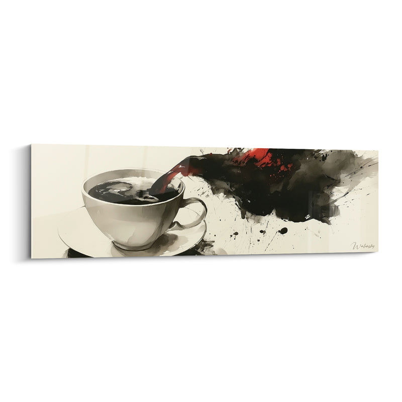 Tableau Tasse blanche aux éclaboussures noires et rouges - Traînée d'encre suspendue - Edition Café
