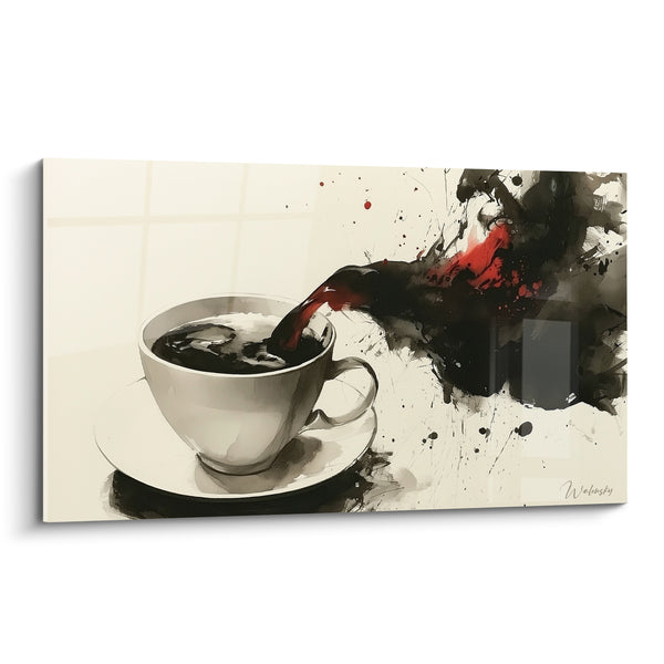 White Mug with Black and Red Splashes Painting - Morning Splash - Café Edition