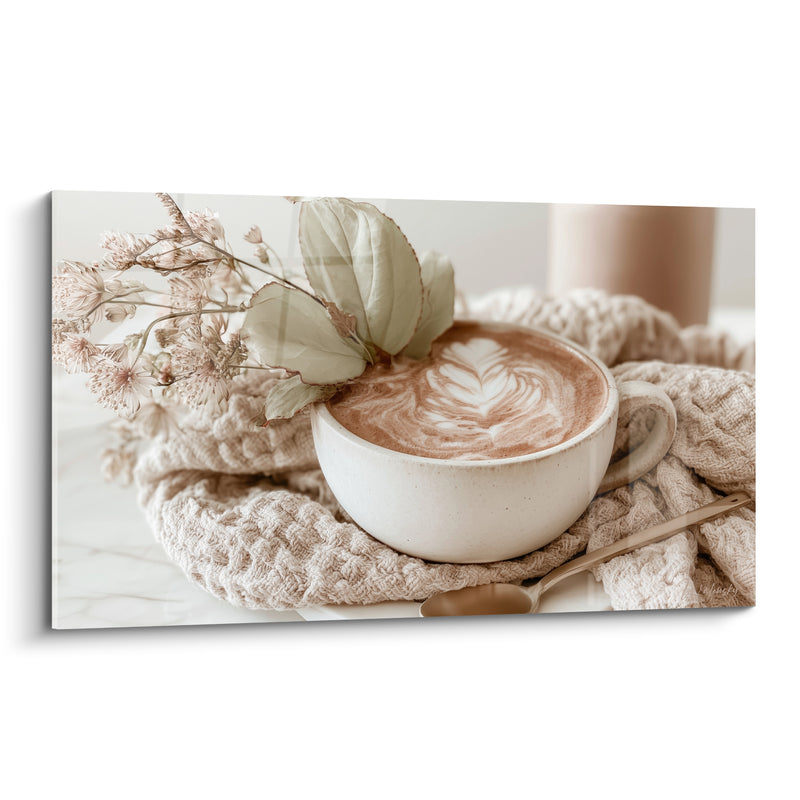 Tableau Tasse blanche au latte art beige - Pause douceur - Edition Café