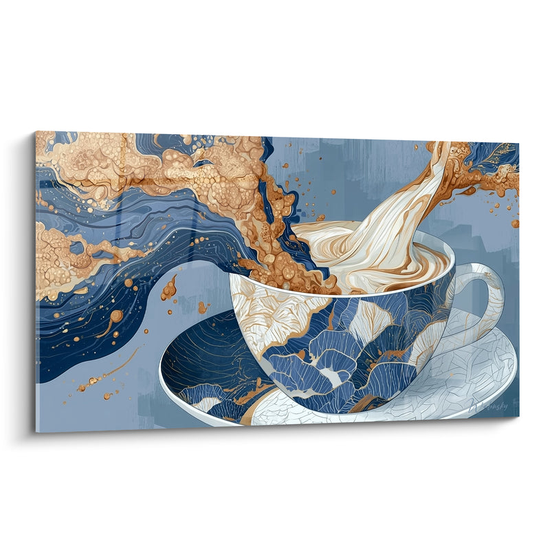 Tableau Tasse à café bleu marine et doré - Éclaboussure suspendue - Edition Café