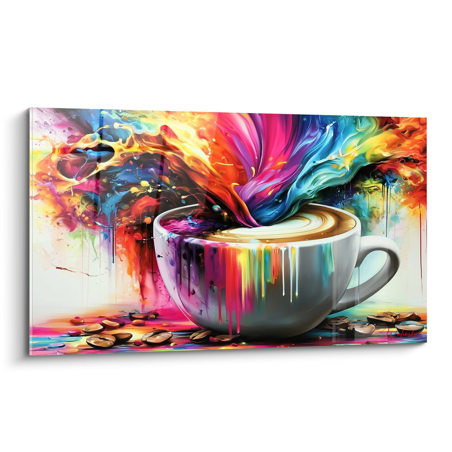 Tableau Tasse blanche aux éclaboussures multicolores - Explosion sensorielle - Edition Café