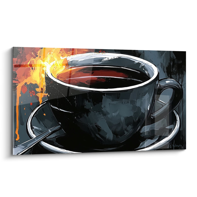 Tableau Tasse noire aux éclaboussures dorées - Réveil brûlant - Edition Café