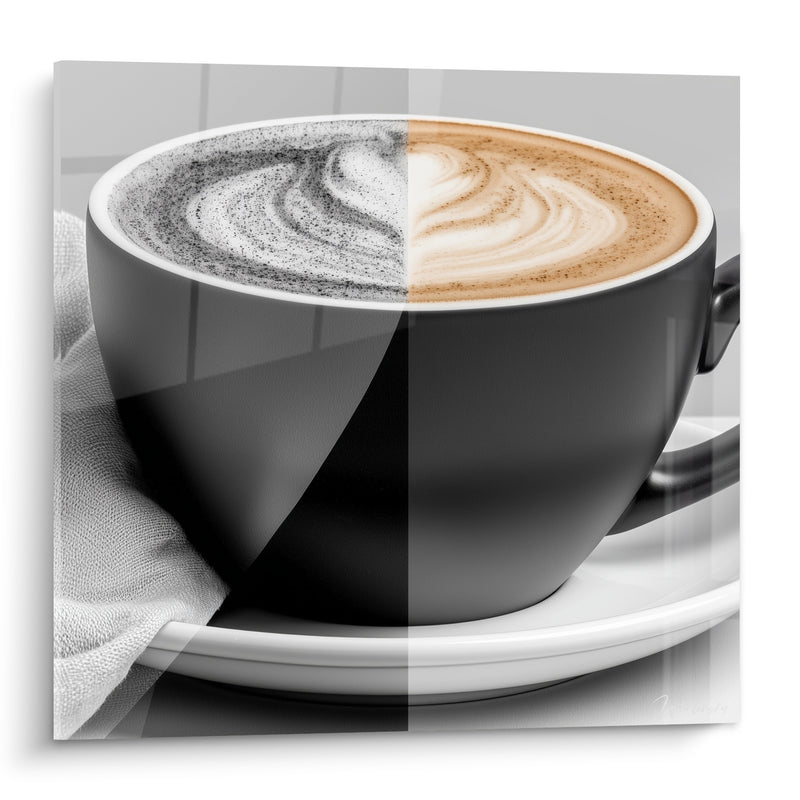 Tableau Tasse noire mi-couleur mi-monochrome mousse - Éveil des sens - Edition Café