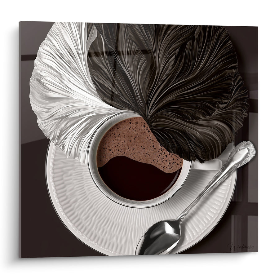 Tableau Tasse de café aux plumes noir et blanc - Pause contrastée - Edition Café