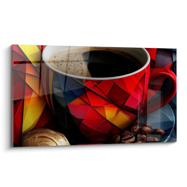 Red and Yellow Coffee Cup Painting with Geometric Fragments - Coffee Edition