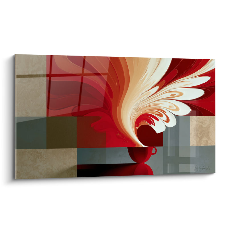 Tableau Tasse rouge et volute crème envolée - Envolée matinale - Edition Café