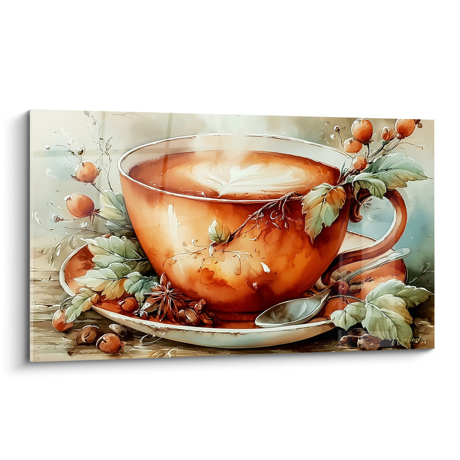 Tableau Tasse terracotta aux baies sauvages - Pause automnale - Edition Café