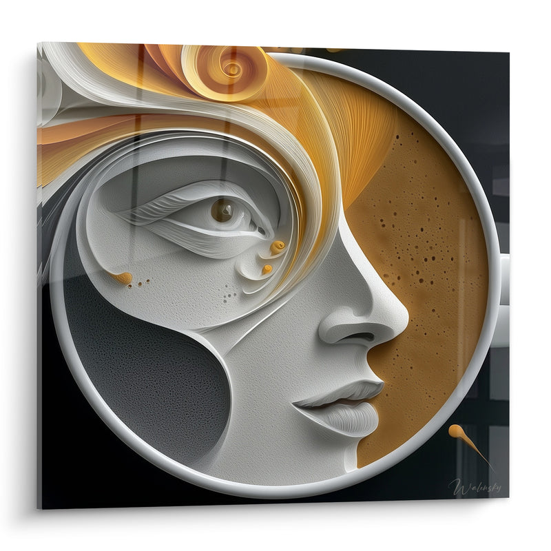 Tableau Visage fondu dans une tasse ambrée - Rêverie matinale - Edition Café