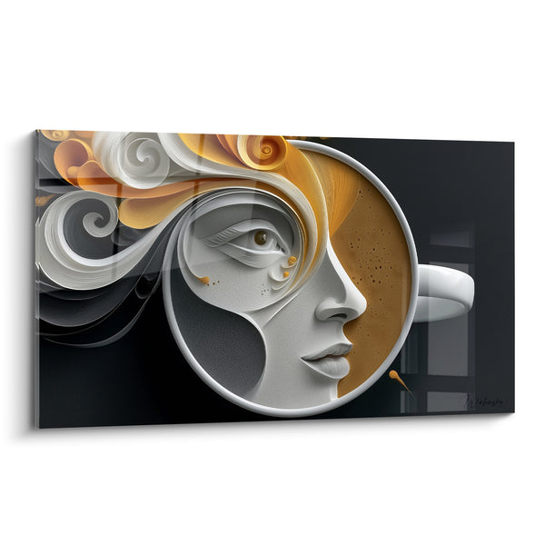 Golden Face with Swirls Coffee Painting - Morning Breath - Café Edition