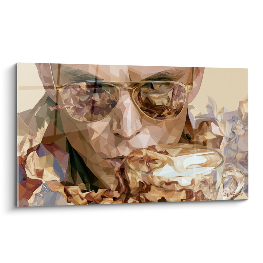 Tableau Visage géométrique aux lunettes beige et brune - Verres aviateur reflétants - Edition Café