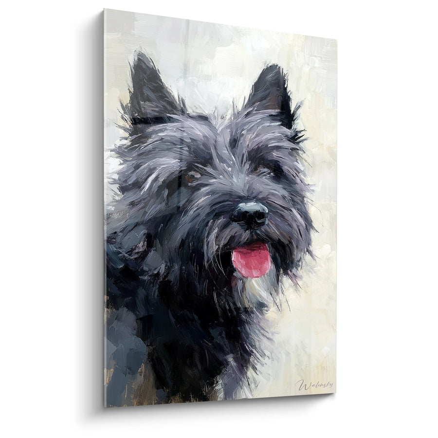 Tableau Chien Gris à la Langue Rose - Portrait Expressif - Edition Cairn Terrier