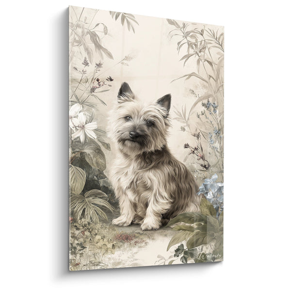 Cuadro de Perro con Orejas Erectas en Jardín Botánico - Elegancia Floral - Edición Cairn Terrier
