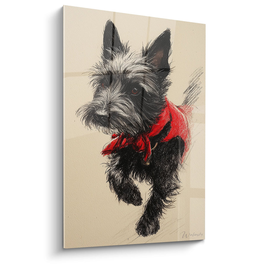 Tableau Terrier Noir aux Poils Longs avec Foulard Rouge - Portrait Canin Expressif - Edition Cairn Terrier