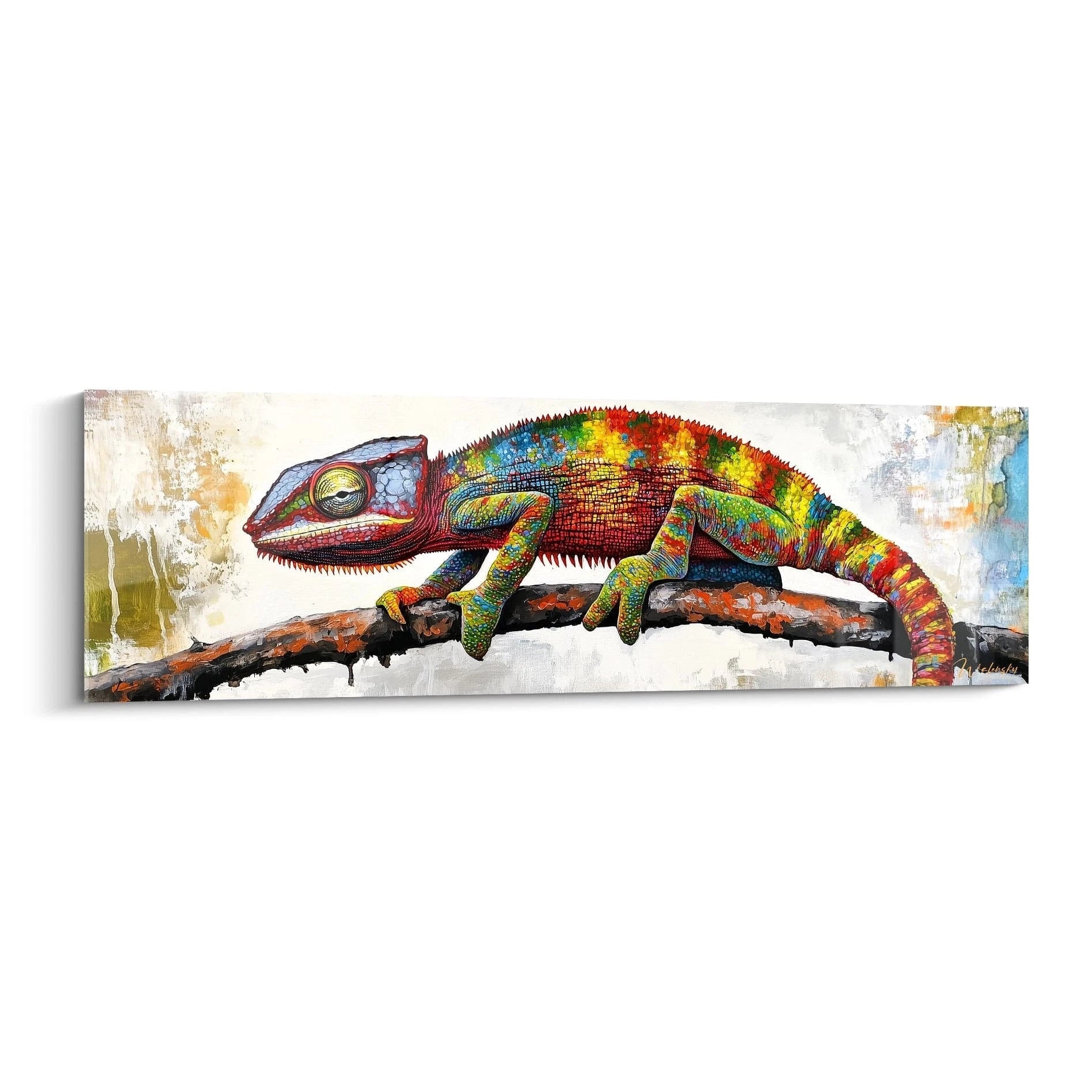 Tableau mural caméléon Walensky en couleurs vives sur une branche, art moderne pour décoration intérieure