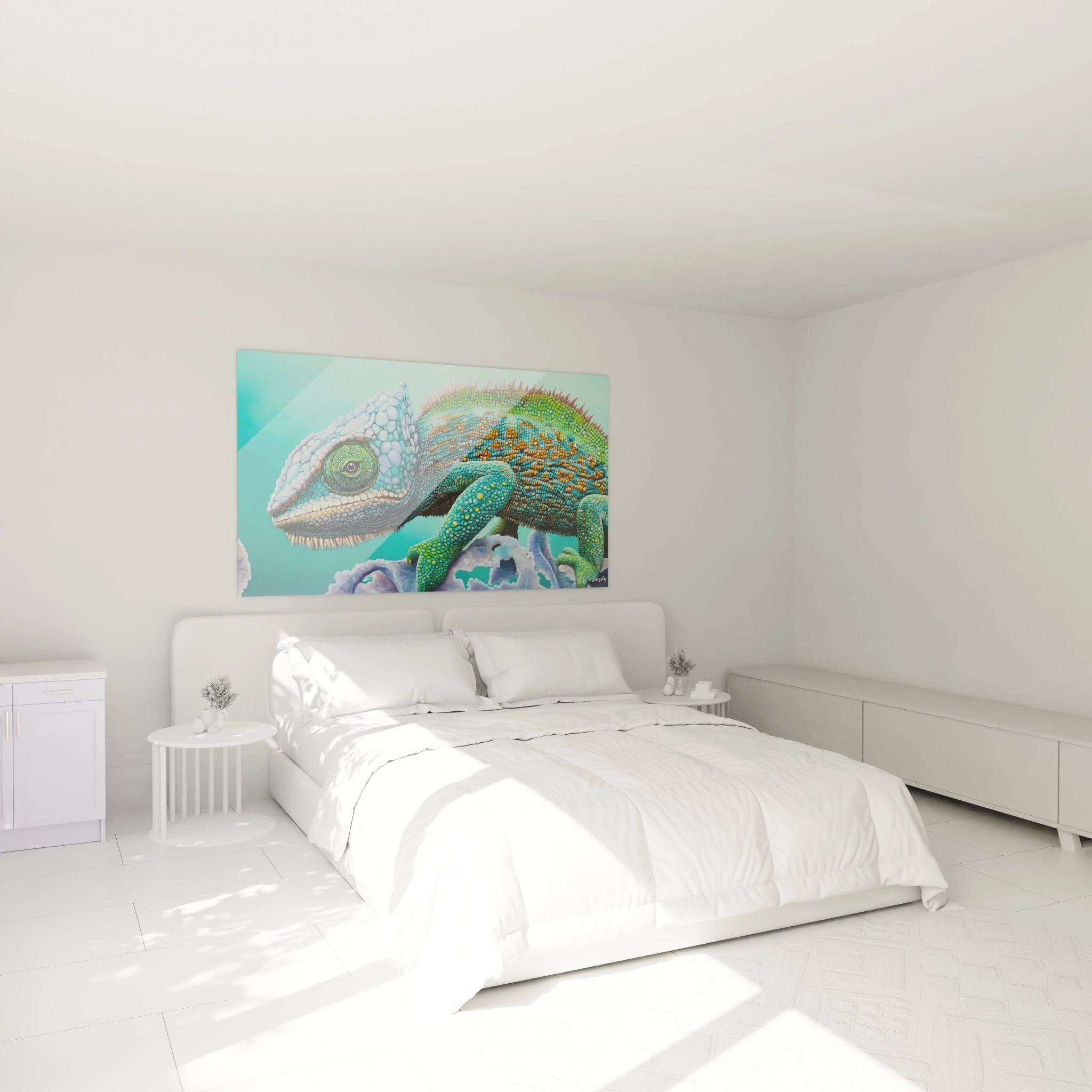 Tableau caméléon Walensky coloré, parfait pour décorer une chambre moderne et lumineuse