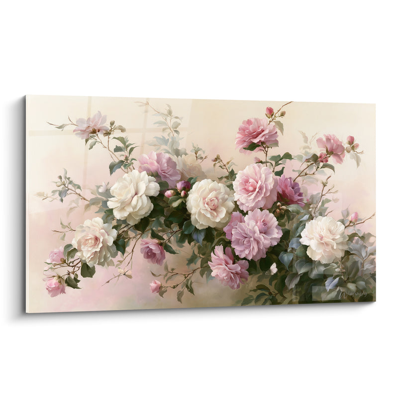 Tableau Camélias blanc et rose en branche fleurie - Bouquet du souvenir - Edition Camélia