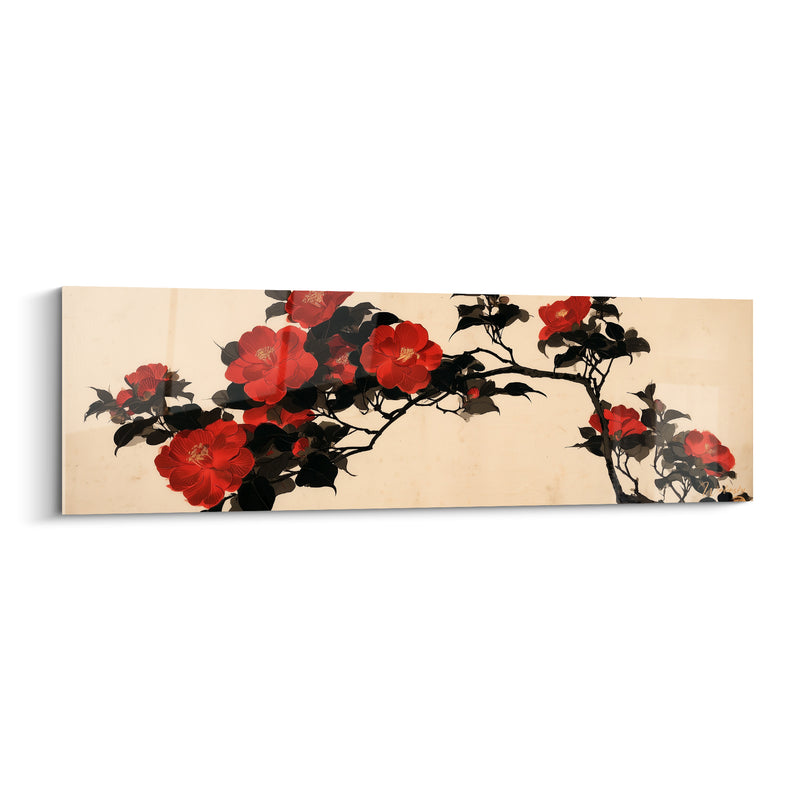 Tableau Branche fleurie rouge et ivoire - Souffle printanier - Edition Camélia