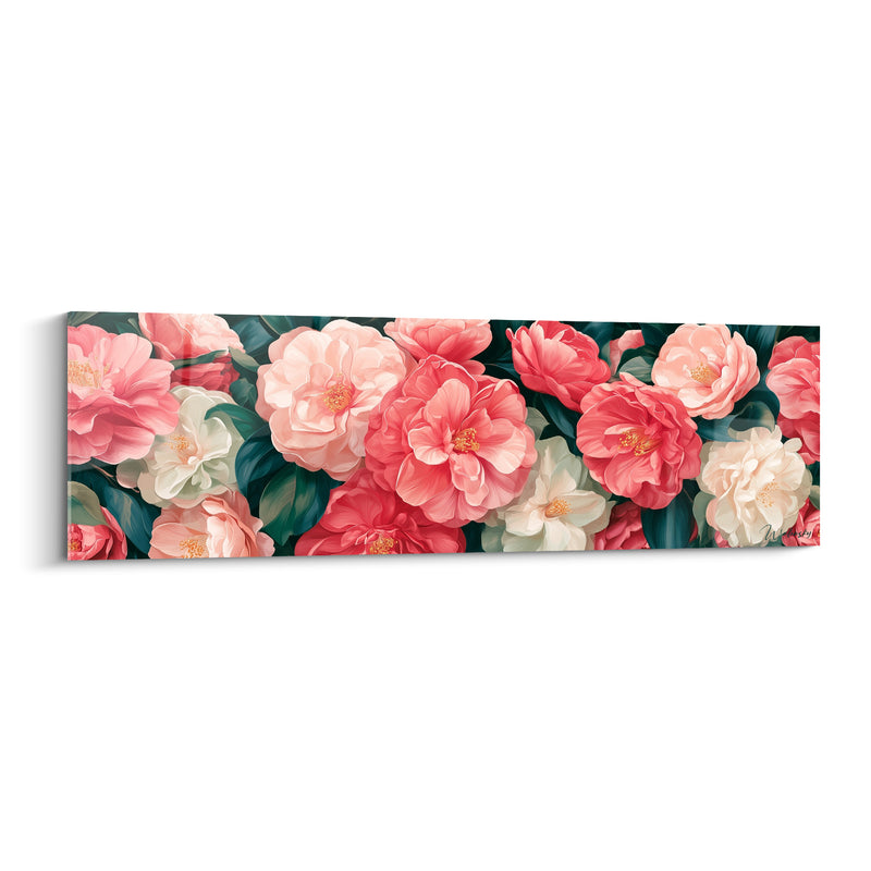Tableau Camélias roses et blancs à profusion - Floraison printanière - Edition Camélia