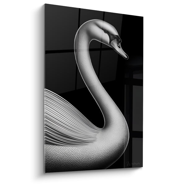Silver Swan Tableau with Long Sculptural Neck - Silent Grace - Duck Edition