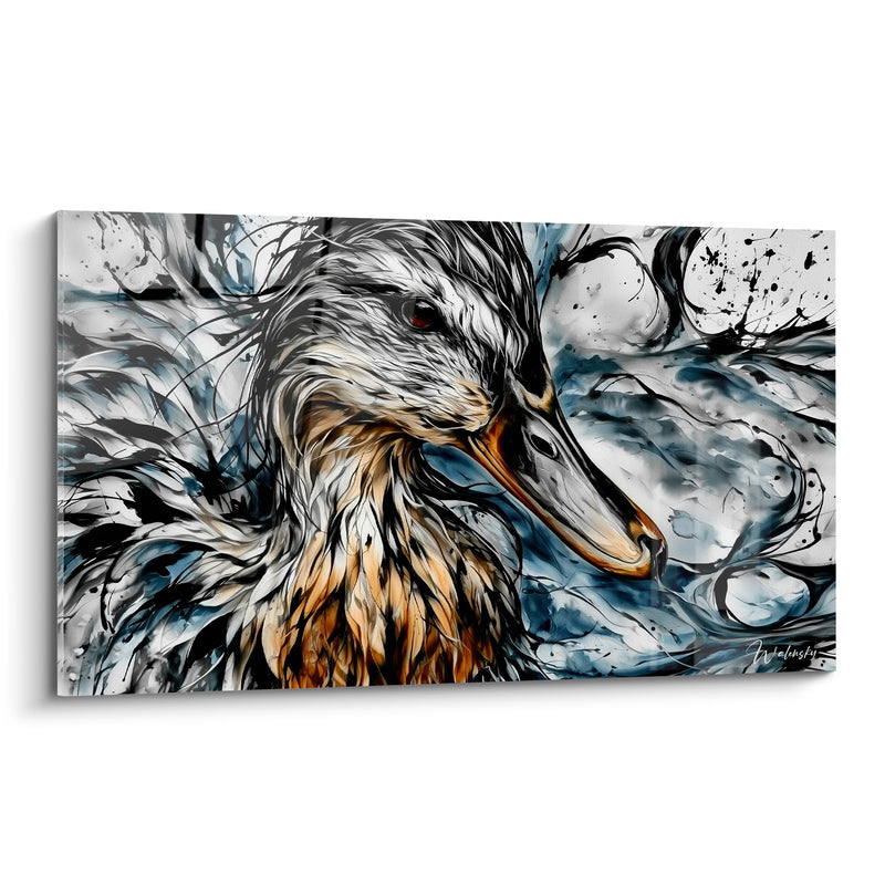 Tableau Canard bec ambre plumage bleu anthracite - Tourmente sauvage - Edition Canard