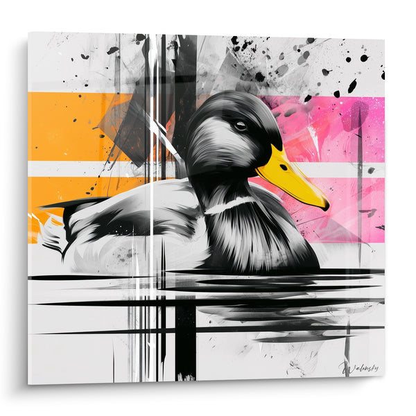 Gemälde Schwarze und Weiße Ente mit Gold Schnabel - Urbaner Drang - Enten Edition