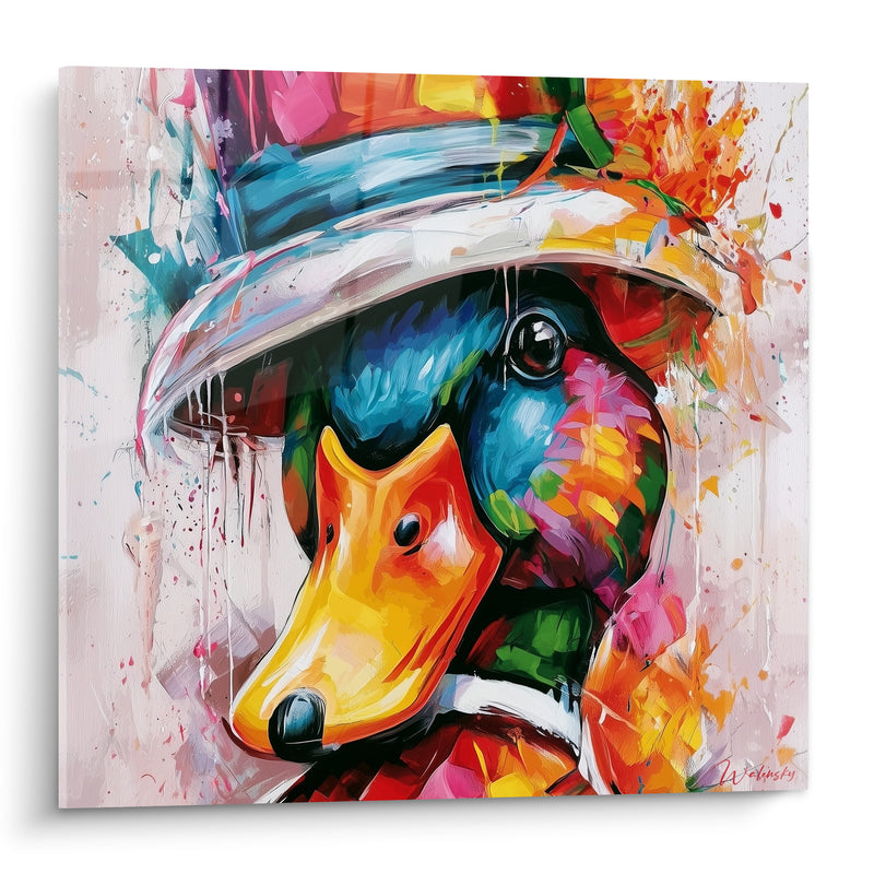 Tableau Canard chapeau bleu à bec orangé - Clin d'œil facétieux - Edition Canard