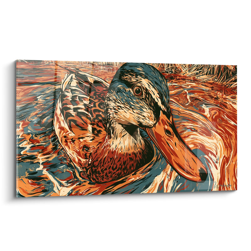 Tableau Canard nageant bec orangé plumage bleu - Glisse sur l'onde - Edition Canard