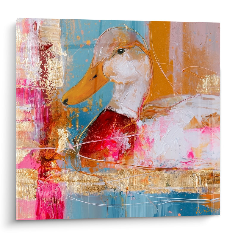 Tableau Canard blanc au poitrail rouge doré - Reflets d'un matin doré - Edition Canard