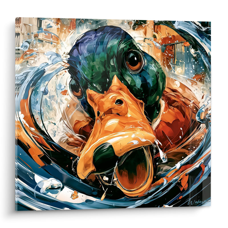 Tableau Canard vert émeraude bec orange grand ouvert - Cri sur l'étang - Edition Canard