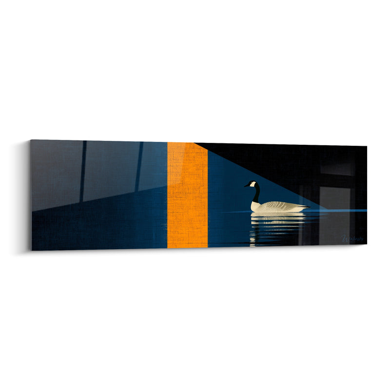 Tableau Bernache flottant sur bandes bleu marine et ocre - Silence nocturne - Edition Canard