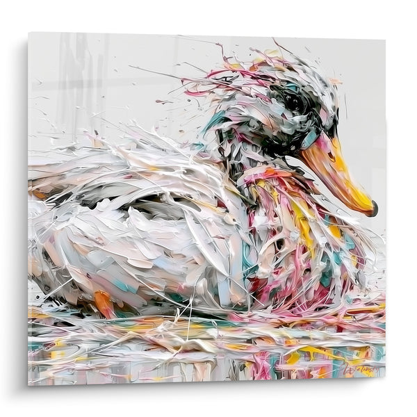 White Duck Painting with Golden Beak - Resting on the Water - Duck Edition