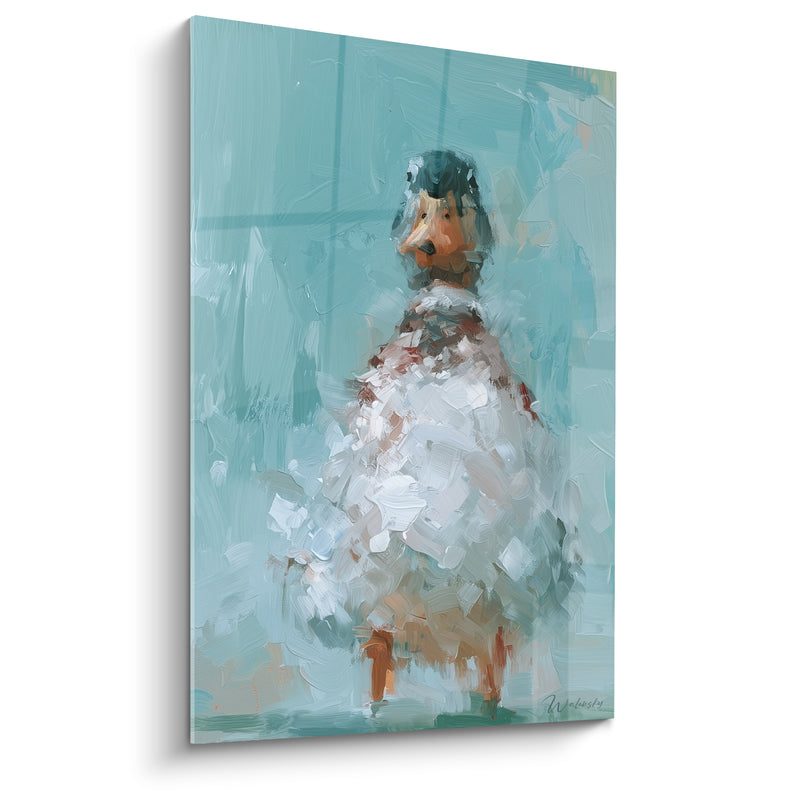 Tableau Canard blanc au fond bleu sarcelle - Face à face espiègle - Edition Canard