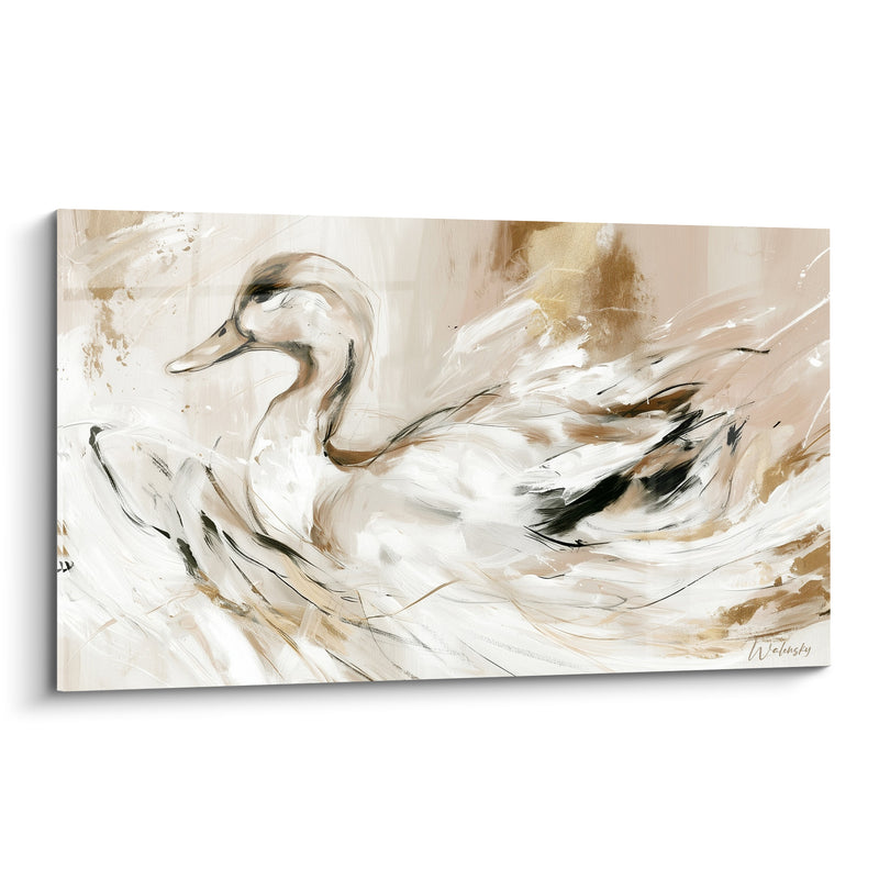 Tableau Canard blanc et beige aux touches noires - Vagues balayées au pinceau - Edition Canard