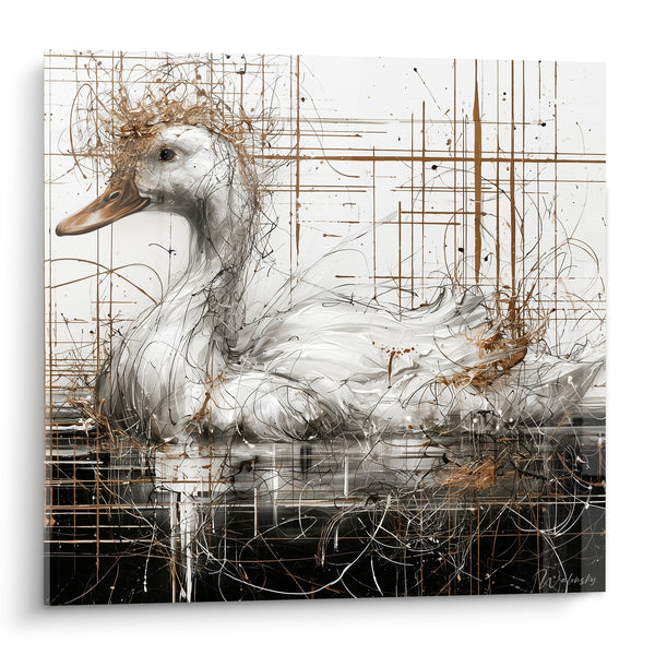 White Duck Painting with Golden Splashes - Golden Float - Duck Edition