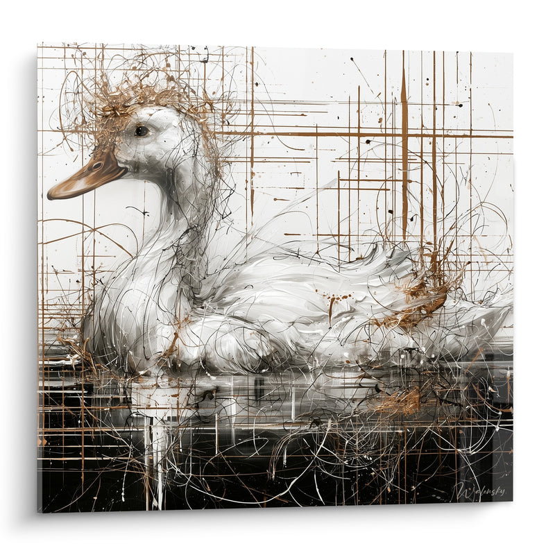 Tableau Canard blanc aux éclaboussures dorées - Flottaison dorée - Edition Canard