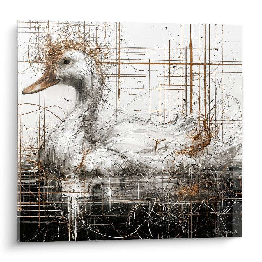 Tableau Canard blanc aux éclaboussures dorées - Flottaison dorée - Edition Canard