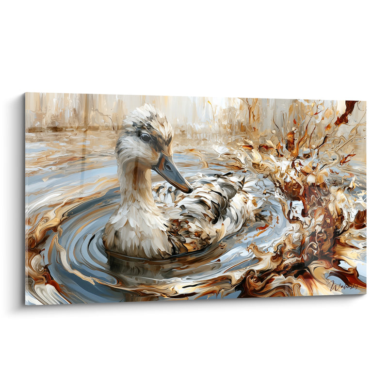 Tableau Canard blanc aux ondulations dorées - Onde suspendue - Edition Canard