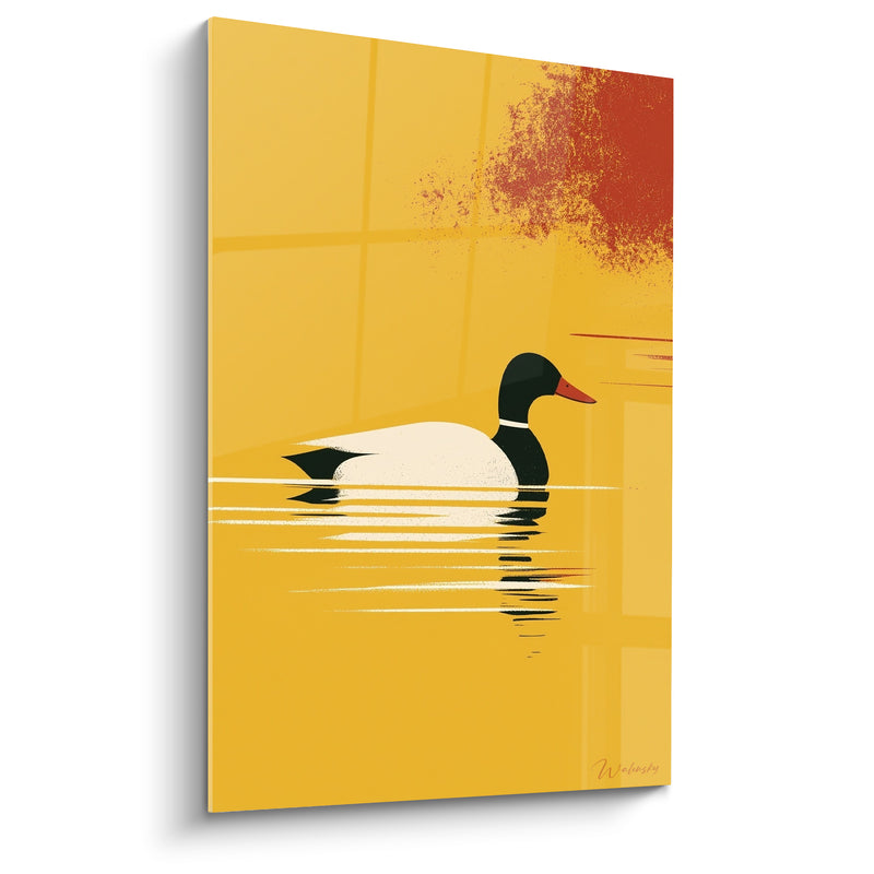 Tableau Canard blanc sur eau jaune dorée - Silence doré - Edition Canard