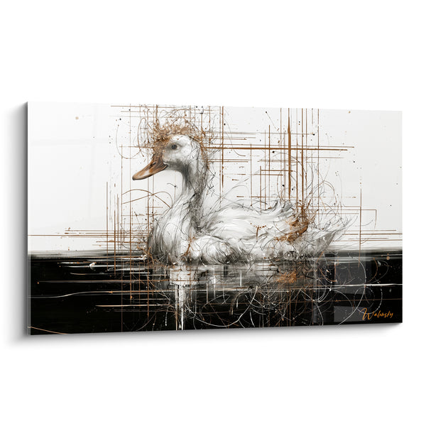 Leinwand weiße Ente mit goldenen Linien - Grafische Schwimmkraft - Enten-Edition