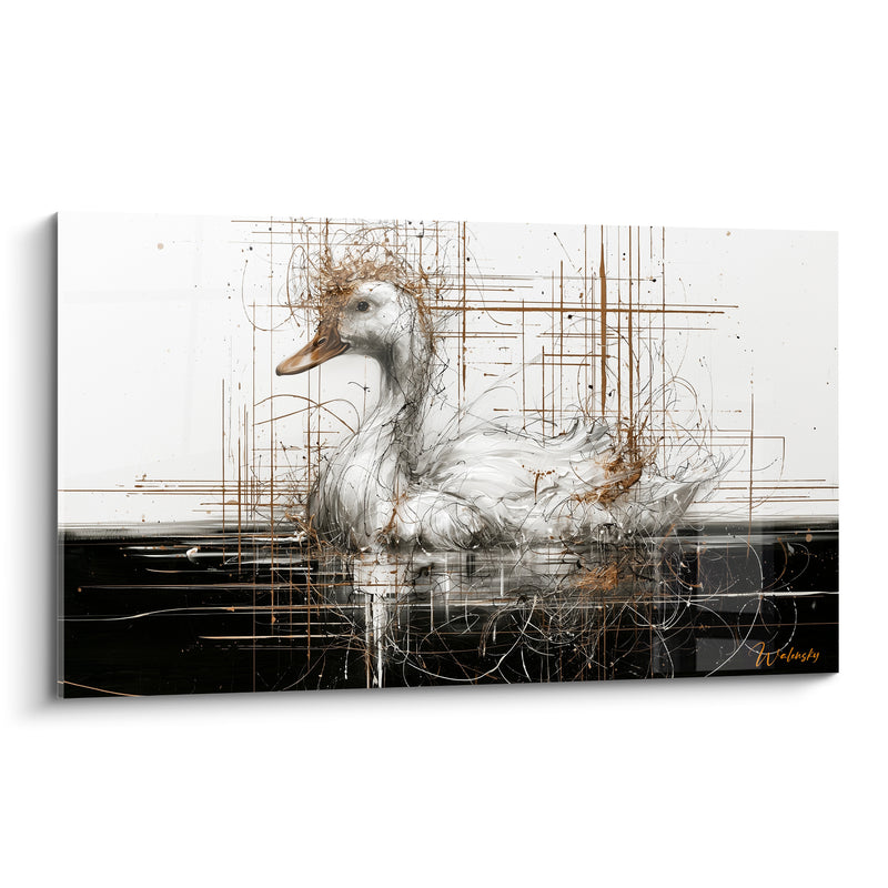 Tableau Canard blanc aux lignes dorées entremêlées - Flottaison graphique - Edition Canard