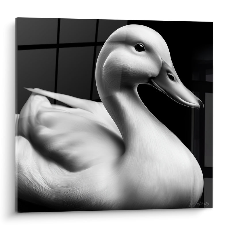 Tableau Canard blanc au fond anthracite quadrillé - Élégance immobile - Edition Canard