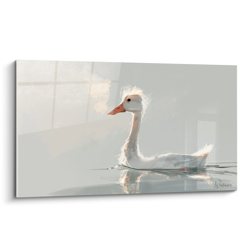 Tableau Canard blanc gris flottant sur l'eau - Silence matinal - Edition Canard