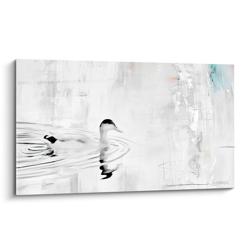 Tableau Canard blanc et noir sur eau immaculée - Reflet en spirale - Edition Canard