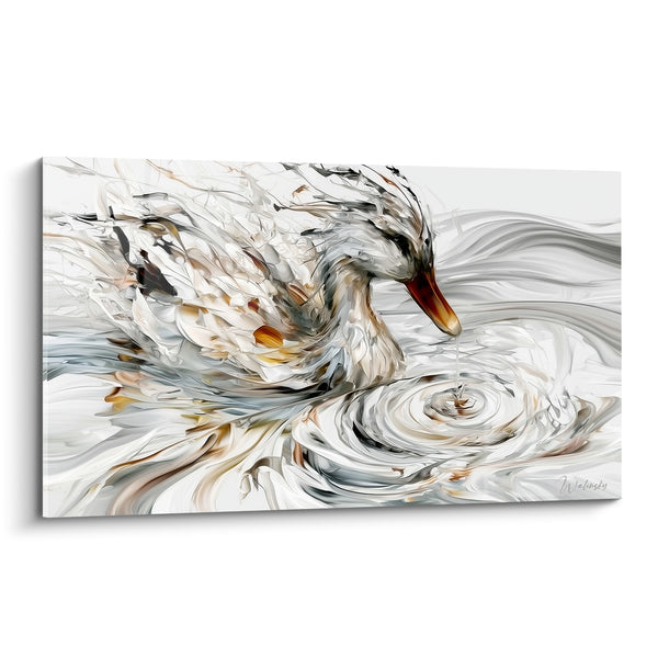 White and Copper Duck Painting with Droplet Suspended from the Beak - Frosted Concentric Circles - Duck Edition