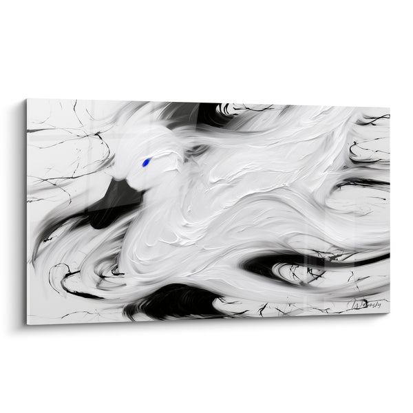 Leinwand Weißer Stockente mit leuchtend blauem Auge - Eingravierte Äste im filigranen Design - Enten-Edition