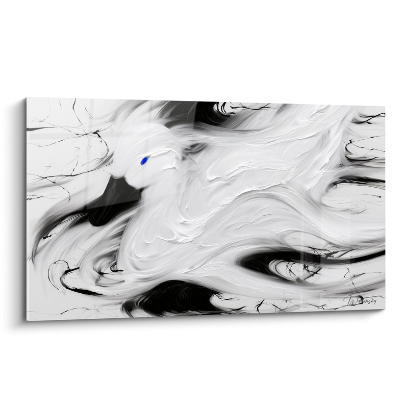 Tableau Canard blanc et noir œil bleu vif - Ramifications encrées en filigrane - Edition Canard